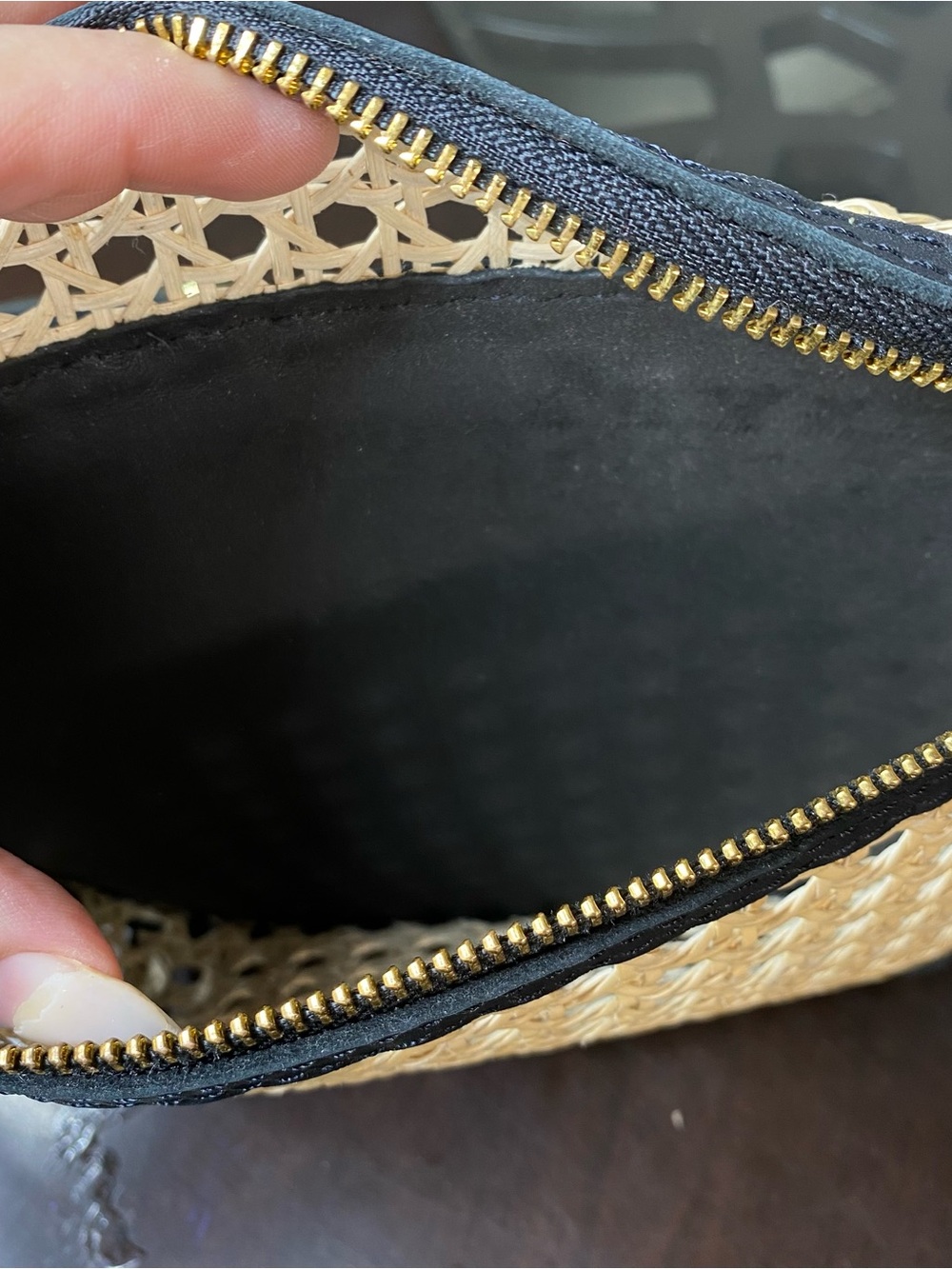 WP Standard Black Leather & Rattan Cane Woven Sling Bag Fanny Pack Crossbody - Picture 8 of 12